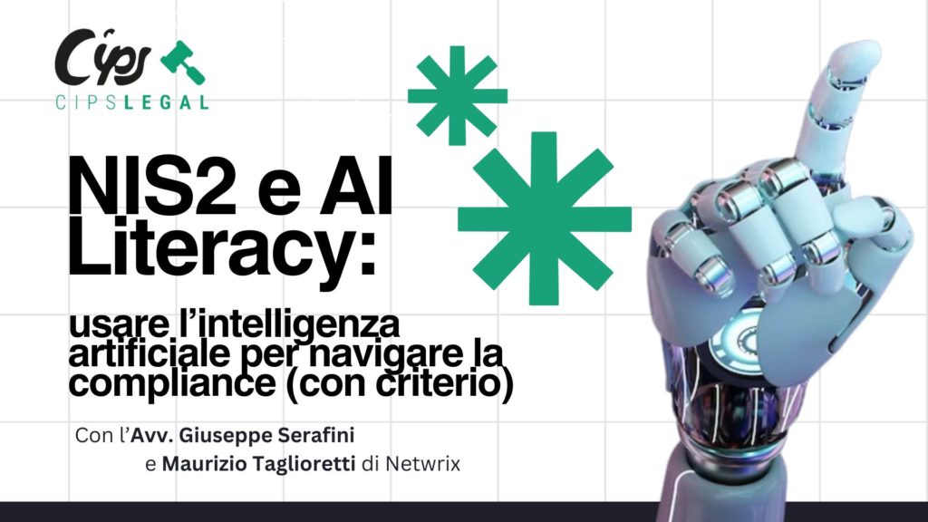 Copertina webinar Avv Serafini e Maurizio Tagliorettiottobre 2025 sull'intelligenza artificiale e su come utilizzarla in maniera compliant