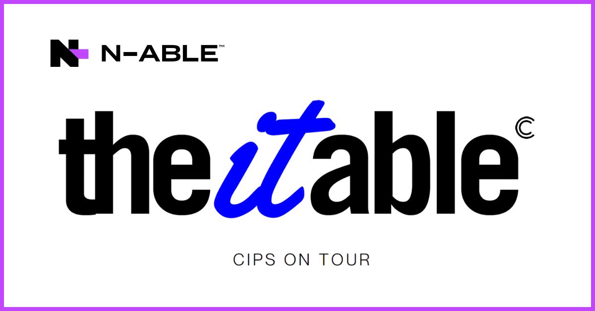 Copertina dell'evento Around the ITable dedicato a N-able con logo di N-able e testo nero e blu su sfondo bianco con riquadro viola